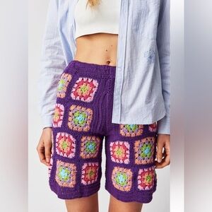 Free People x Flook - Frances Purple Crochet‎ Grandma Shorts